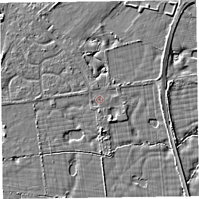 Shaded relief map of the ground around FY78JP, computed from Environment Agency LiDAR. The ground here sits at about 5 m above sea level and falls 5 m across the surrounding 800 m. Surface water reaching this point runs off ground lying to the south-south-east, 2.8 m higher.