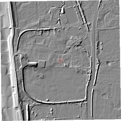Shaded relief map of the ground around FY78JW, computed from Environment Agency LiDAR. The ground here sits at about 5 m above sea level and falls 11 m across the surrounding 800 m. Surface water reaching this point runs off ground lying to the south-east, 2.5 m higher.