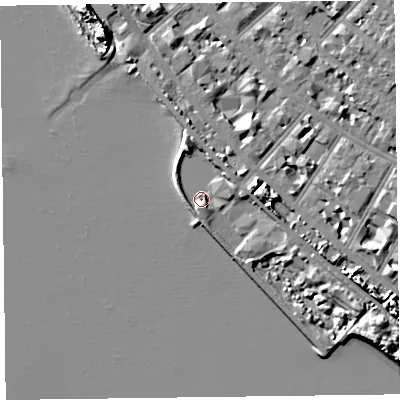 Shaded relief map of the ground around FY81SJ, computed from Environment Agency LiDAR. The ground here sits at about 6 m above sea level and falls 8 m across the surrounding 800 m. Surface water reaching this point runs off ground lying to the east-north-east, 1.5 m higher.