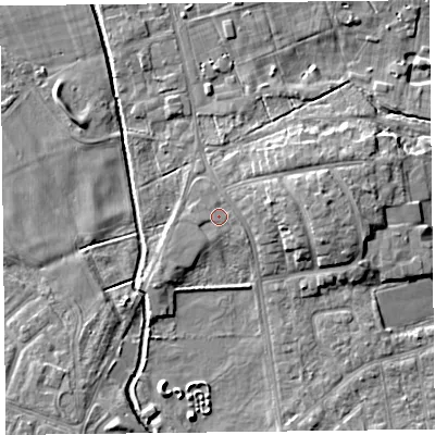 Shaded relief map of the ground around FY84HA, computed from Environment Agency LiDAR. The ground here sits at about 5 m above sea level and falls 6 m across the surrounding 800 m. The ground contributing surface water to this point lies to the north-north-east.