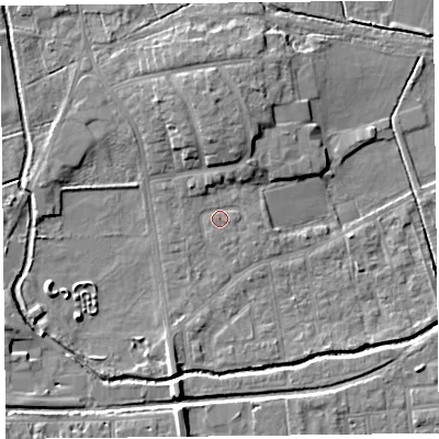 Shaded relief map of the ground around FY84JR, computed from Environment Agency LiDAR. The ground here sits at about 3 m above sea level and falls 6 m across the surrounding 800 m. Surface water reaching this point runs off ground lying to the north-north-east, 2.8 m higher.
