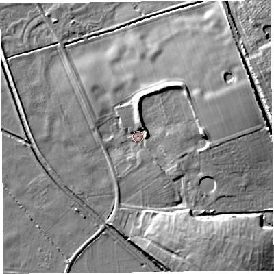 Shaded relief map of the ground around FY84LS, computed from Environment Agency LiDAR. The ground here sits at about 5 m above sea level and falls 12 m across the surrounding 800 m. Surface water reaching this point runs off ground lying to the east, 7.8 m higher.