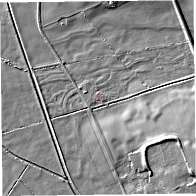 Shaded relief map of the ground around FY84LT, computed from Environment Agency LiDAR. The ground here sits at about 3 m above sea level and falls 12 m across the surrounding 800 m. Surface water reaching this point runs off ground lying to the south-west, 0.9 m higher.