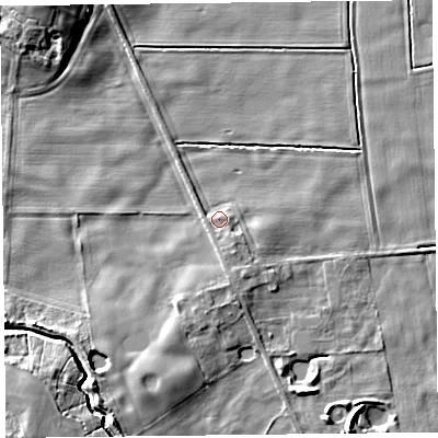 Shaded relief map of the ground around FY84NJ, computed from Environment Agency LiDAR. The ground here sits at about 4 m above sea level and falls 9 m across the surrounding 800 m. Surface water reaching this point runs off ground lying to the south-south-east, 2.0 m higher.