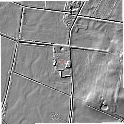 Shaded relief map of the ground around FY84SH, computed from Environment Agency LiDAR. The ground here sits at about 4 m above sea level and falls 5 m across the surrounding 800 m. Surface water reaching this point runs off ground lying to the east-south-east, 2.0 m higher.