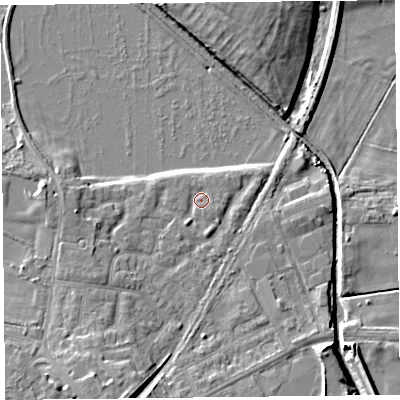 Shaded relief map of the ground around FY84TD, computed from Environment Agency LiDAR. The ground here sits at about 3 m above sea level and falls 11 m across the surrounding 800 m. Surface water reaching this point runs off ground lying to the south-west, 2.8 m higher.