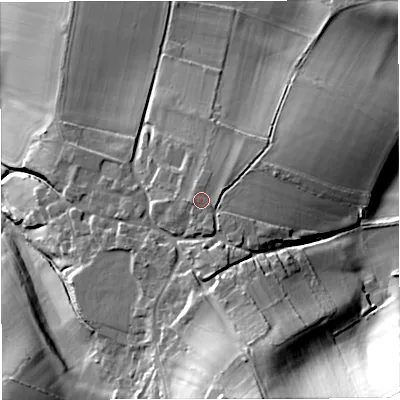 Shaded relief map of the ground around GL127RR, computed from Environment Agency LiDAR. The ground here sits at about 105 m above sea level and falls 54 m across the surrounding 800 m. Surface water reaching this point runs off ground lying to the south-south-east, 1.4 m higher.