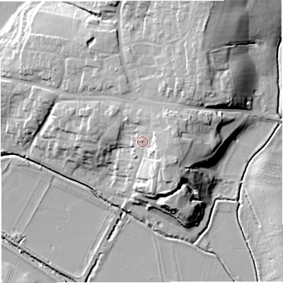 Shaded relief map of the ground around GL139BJ, computed from Environment Agency LiDAR. The ground here sits at about 19 m above sea level and falls 19 m across the surrounding 800 m. Surface water reaching this point runs off ground lying to the east-north-east, 5.3 m higher.