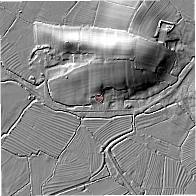 Shaded relief map of the ground around GL139EA, computed from Environment Agency LiDAR. The ground here sits at about 7 m above sea level and falls 14 m across the surrounding 800 m. Surface water reaching this point runs off ground lying to the north-north-east, 11.1 m higher.