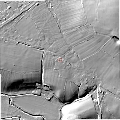 Shaded relief map of the ground around GL139JR, computed from Environment Agency LiDAR. The ground here sits at about 27 m above sea level and falls 28 m across the surrounding 800 m. Surface water reaching this point runs off ground lying to the north-west, 0.9 m higher.