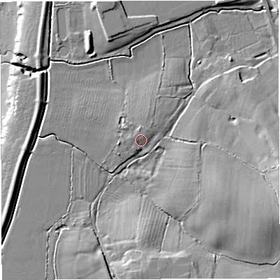 Shaded relief map of the ground around GL139NH, computed from Environment Agency LiDAR. The ground here sits at about 11 m above sea level and falls 19 m across the surrounding 800 m. Surface water reaching this point runs off ground lying to the north, 2.2 m higher.