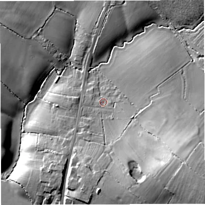 Shaded relief map of the ground around GL139PU, computed from Environment Agency LiDAR. The ground here sits at about 16 m above sea level and falls 21 m across the surrounding 800 m. Surface water reaching this point runs off ground lying to the south-east, 14.0 m higher.