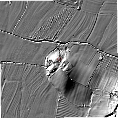 Shaded relief map of the ground around GL139RA, computed from Environment Agency LiDAR. The ground here sits at about 11 m above sea level and falls 15 m across the surrounding 800 m. Surface water reaching this point runs off ground lying to the south-south-east, 7.3 m higher.
