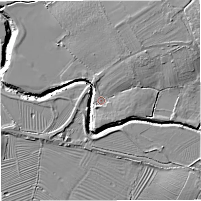 Shaded relief map of the ground around GL139TL, computed from Environment Agency LiDAR. The ground here sits at about 8 m above sea level and falls 12 m across the surrounding 800 m. Surface water reaching this point runs off ground lying to the north-east, 4.2 m higher.
