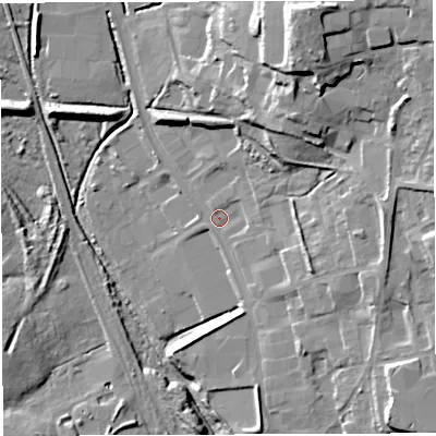 Shaded relief map of the ground around GL142PH, computed from Environment Agency LiDAR. The ground here sits at about 149 m above sea level and falls 31 m across the surrounding 800 m. Surface water reaching this point runs off ground lying to the north-north-east, 23.1 m higher.
