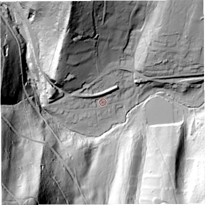 Shaded relief map of the ground around GL142TZ, computed from Environment Agency LiDAR. The ground here sits at about 85 m above sea level and falls 121 m across the surrounding 800 m. Surface water reaching this point runs off ground lying to the west-north-west, 8.8 m higher.