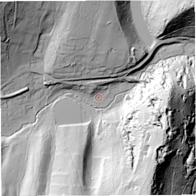 Shaded relief map of the ground around GL142UG, computed from Environment Agency LiDAR. The ground here sits at about 78 m above sea level and falls 75 m across the surrounding 800 m. Surface water reaching this point runs off ground lying to the south-south-east, 71.3 m higher.