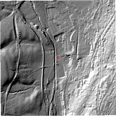 Shaded relief map of the ground around GL143HW, computed from Environment Agency LiDAR. The ground here sits at about 139 m above sea level and falls 59 m across the surrounding 800 m. Surface water reaching this point runs off ground lying to the east-south-east, 53.6 m higher.