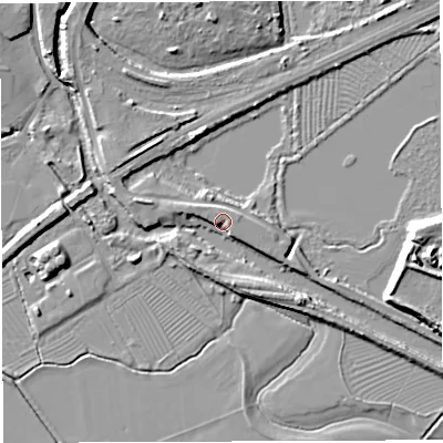 Shaded relief map of the ground around GL155ET, computed from Environment Agency LiDAR. The ground here sits at about 11 m above sea level and falls 11 m across the surrounding 800 m. Surface water reaching this point runs off ground lying to the south, 4.0 m higher.