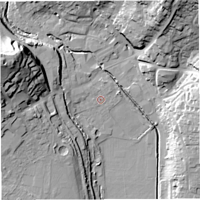 Shaded relief map of the ground around GL155RL, computed from Environment Agency LiDAR. The ground here sits at about 11 m above sea level and falls 37 m across the surrounding 800 m. Surface water reaching this point runs off ground lying to the north-west, 0.9 m higher.
