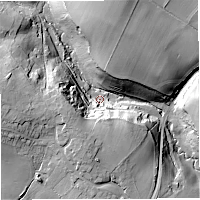 Shaded relief map of the ground around GL156AD, computed from Environment Agency LiDAR. The ground here sits at about 21 m above sea level and falls 45 m across the surrounding 800 m. Surface water reaching this point runs off ground lying to the west-south-west, 31.2 m higher.