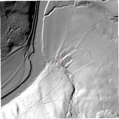 Shaded relief map of the ground around GL156RR, computed from Environment Agency LiDAR. The ground here sits at about 18 m above sea level and falls 131 m across the surrounding 800 m. Surface water reaching this point runs off ground lying to the south-east, 115.7 m higher.