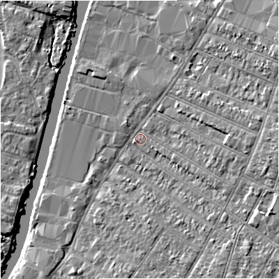 Shaded relief map of the ground around GL15SS, computed from Environment Agency LiDAR. The ground here sits at about 11 m above sea level and falls 5 m across the surrounding 800 m. Surface water reaching this point runs off ground lying to the east-south-east, 4.6 m higher.