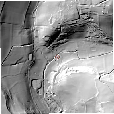 Shaded relief map of the ground around GL168NQ, computed from Environment Agency LiDAR. The ground here sits at about 90 m above sea level and falls 79 m across the surrounding 800 m. Surface water reaching this point runs off ground lying to the south-east, 70.5 m higher.
