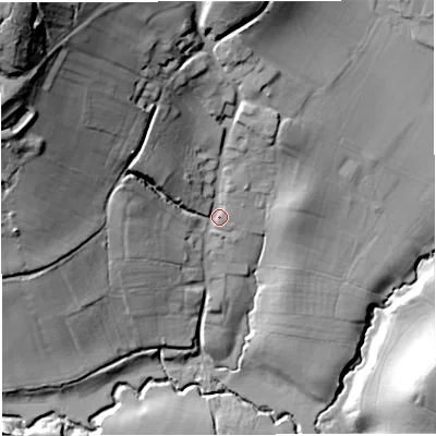 Shaded relief map of the ground around GL170AH, computed from Environment Agency LiDAR. The ground here sits at about 35 m above sea level and falls 72 m across the surrounding 800 m. Surface water reaching this point runs off ground lying to the north-west, 58.3 m higher.
