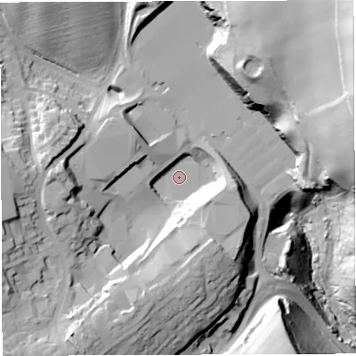 Shaded relief map of the ground around GL170DD, computed from Environment Agency LiDAR. The ground here sits at about 135 m above sea level and falls 89 m across the surrounding 800 m. Surface water reaching this point runs off ground lying to the west-south-west, 22.7 m higher.