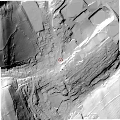 Shaded relief map of the ground around GL170HN, computed from Environment Agency LiDAR. The ground here sits at about 148 m above sea level and falls 99 m across the surrounding 800 m. Surface water reaching this point runs off ground lying to the south-west, 73.3 m higher.
