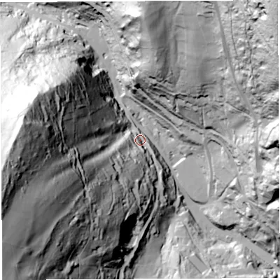 Shaded relief map of the ground around GL179PS, computed from Environment Agency LiDAR. The ground here sits at about 76 m above sea level and falls 166 m across the surrounding 800 m. Surface water reaching this point runs off ground lying to the west-south-west, 146.0 m higher.