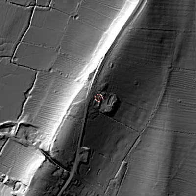 Shaded relief map of the ground around GL194BH, computed from Environment Agency LiDAR. The ground here sits at about 29 m above sea level and falls 23 m across the surrounding 800 m. Surface water reaching this point runs off ground lying to the north-west, 3.9 m higher.