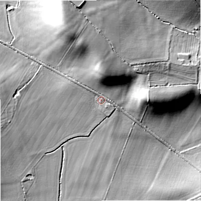 Shaded relief map of the ground around GL194BU, computed from Environment Agency LiDAR. The ground here sits at about 18 m above sea level and falls 21 m across the surrounding 800 m. Surface water reaching this point runs off ground lying to the north, 12.0 m higher.