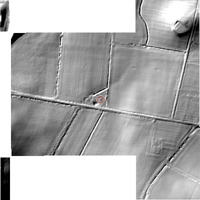 Shaded relief map of the ground around GL194HB, computed from Environment Agency LiDAR. The ground here sits at about 24 m above sea level and falls 28 m across the surrounding 800 m. Surface water reaching this point runs off ground lying to the west-south-west, 1.5 m higher.