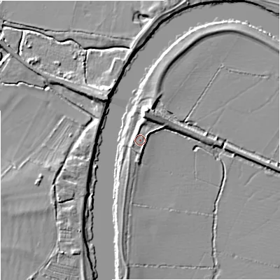 Shaded relief map of the ground around GL194HL, computed from Environment Agency LiDAR. The ground here sits at about 11 m above sea level and falls 7 m across the surrounding 800 m. Surface water reaching this point runs off ground lying to the east-north-east, 1.3 m higher.