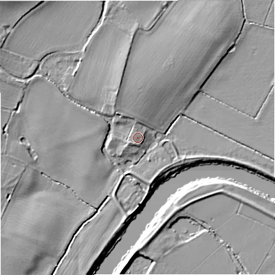 Shaded relief map of the ground around GL194JA, computed from Environment Agency LiDAR. The ground here sits at about 11 m above sea level and falls 10 m across the surrounding 800 m. Surface water reaching this point runs off ground lying to the south-south-west, 1.4 m higher.