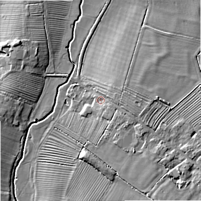 Shaded relief map of the ground around GL207BW, computed from Environment Agency LiDAR. The ground here sits at about 17 m above sea level and falls 9 m across the surrounding 800 m. Surface water reaching this point runs off ground lying to the east-south-east, 3.0 m higher.