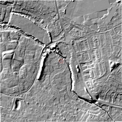 Shaded relief map of the ground around GL24RY, computed from Environment Agency LiDAR. The ground here sits at about 11 m above sea level and falls 11 m across the surrounding 800 m. Surface water reaching this point runs off ground lying to the east, 9.6 m higher.