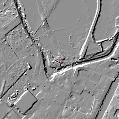 Shaded relief map of the ground around GL25HH, computed from Environment Agency LiDAR. The ground here sits at about 11 m above sea level and falls 10 m across the surrounding 800 m. Surface water reaching this point runs off ground lying to the south-south-west, 2.4 m higher.