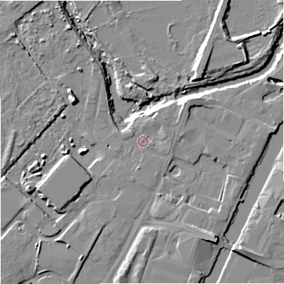 Shaded relief map of the ground around GL25HN, computed from Environment Agency LiDAR. The ground here sits at about 11 m above sea level and falls 11 m across the surrounding 800 m. Surface water reaching this point runs off ground lying to the north-east, 3.3 m higher.