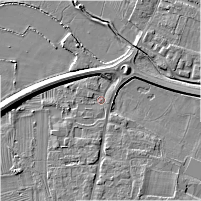 Shaded relief map of the ground around GL29BE, computed from Environment Agency LiDAR. The ground here sits at about 11 m above sea level and falls 9 m across the surrounding 800 m. Surface water reaching this point runs off ground lying to the north-north-west, 1.0 m higher.