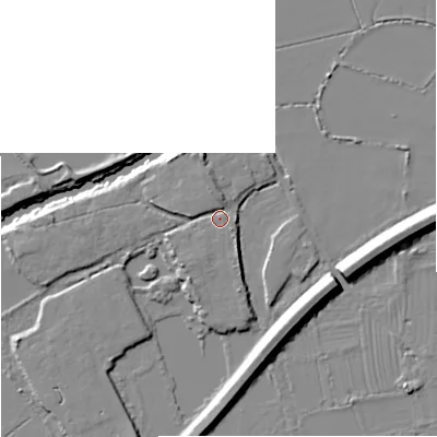 Shaded relief map of the ground around GL29NB, computed from Environment Agency LiDAR. The ground here sits at about 11 m above sea level and falls 12 m across the surrounding 800 m. Surface water reaching this point runs off ground lying to the south-south-east, 2.3 m higher.