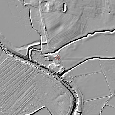 Shaded relief map of the ground around GL29NG, computed from Environment Agency LiDAR. The ground here sits at about 10 m above sea level and falls 8 m across the surrounding 800 m. Surface water reaching this point runs off ground lying to the west-north-west, 1.0 m higher.
