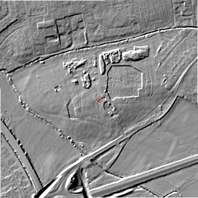 Shaded relief map of the ground around GL31FF, computed from Environment Agency LiDAR. The ground here sits at about 19 m above sea level and falls 8 m across the surrounding 800 m. Surface water reaching this point runs off ground lying to the east-south-east, 0.8 m higher.