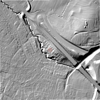 Shaded relief map of the ground around GL33NH, computed from Environment Agency LiDAR. The ground here sits at about 37 m above sea level and falls 30 m across the surrounding 800 m. Surface water reaching this point runs off ground lying to the east-south-east, 4.2 m higher.