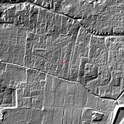 Shaded relief map of the ground around GL525BZ, computed from Environment Agency LiDAR. The ground here sits at about 85 m above sea level and falls 29 m across the surrounding 800 m. Surface water reaching this point runs off ground lying to the east-south-east, 4.7 m higher.