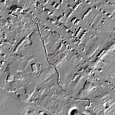 Shaded relief map of the ground around GL526HB, computed from Environment Agency LiDAR. The ground here sits at about 63 m above sea level and falls 17 m across the surrounding 800 m. Surface water reaching this point runs off ground lying to the east-north-east, 4.7 m higher.