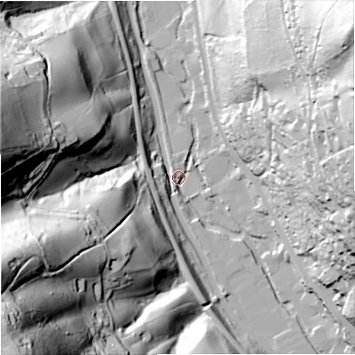 Shaded relief map of the ground around GL52BB, computed from Environment Agency LiDAR. The ground here sits at about 51 m above sea level and falls 121 m across the surrounding 800 m. Surface water reaching this point runs off ground lying to the south-west, 119.7 m higher.