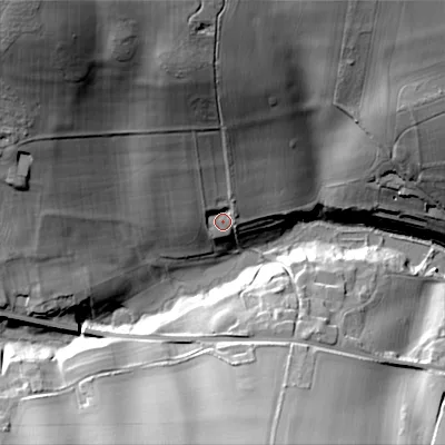Shaded relief map of the ground around GL539NP, computed from Environment Agency LiDAR. The ground here sits at about 161 m above sea level and falls 53 m across the surrounding 800 m. Surface water reaching this point runs off ground lying to the north, 37.8 m higher.